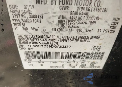 2013 Ford Explorer Xlt from USA, damaged, VIN 1FM5K7D89DGA82389